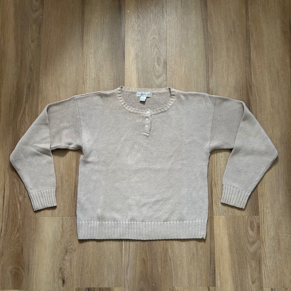 Vintage Gap clothing co Fisherman‎ Sweater Tan Chunky Knit Ramie Cotton Medium
